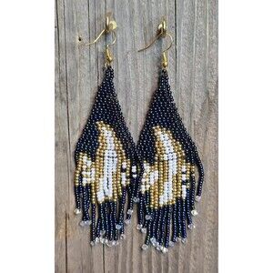 Handmade Beaded Earrings Drop / Dangle Geo Design Approx 4.5 in. Bue